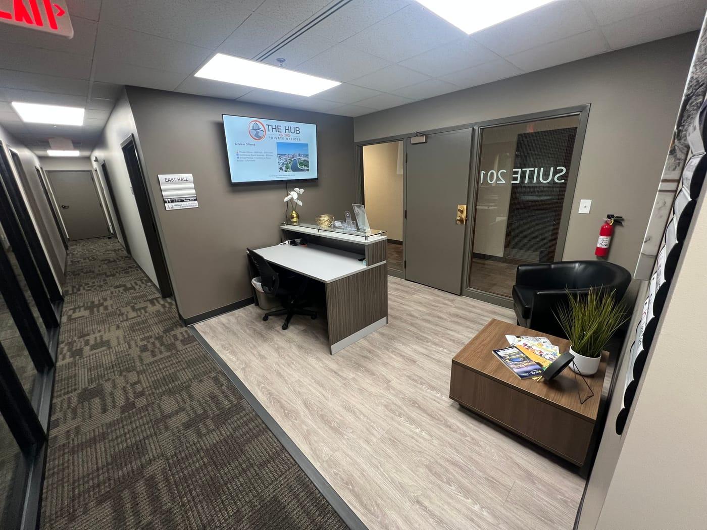 The reception and common area outside Suite 201 at Ironwood Square